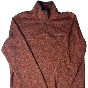 Eddie Bauer Men’s Medium Rust Heather 1/4 Snap Mock-Neck Fleece Pullover – 100%